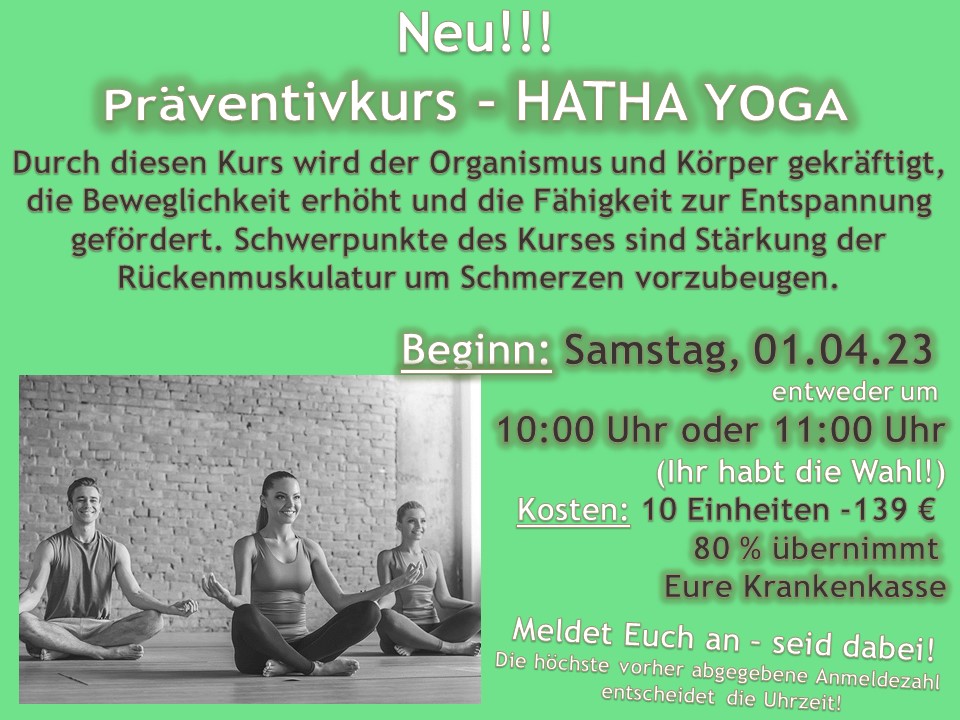 Präventivkurs HATHA YOGA ab 01.04.23
