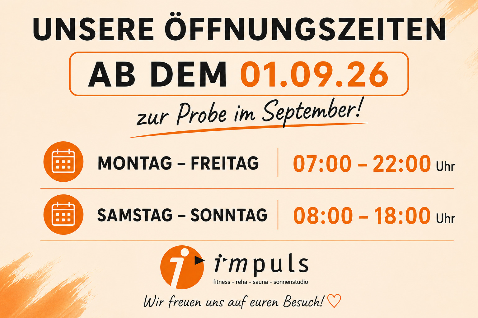 Unsere Öffnungszeiten ab dem 01.09.26