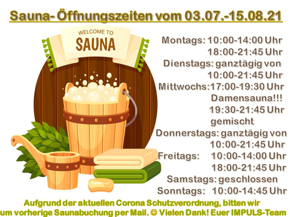 Unsere Sauna-Öffnungszeiten während der Sommerferien 2021