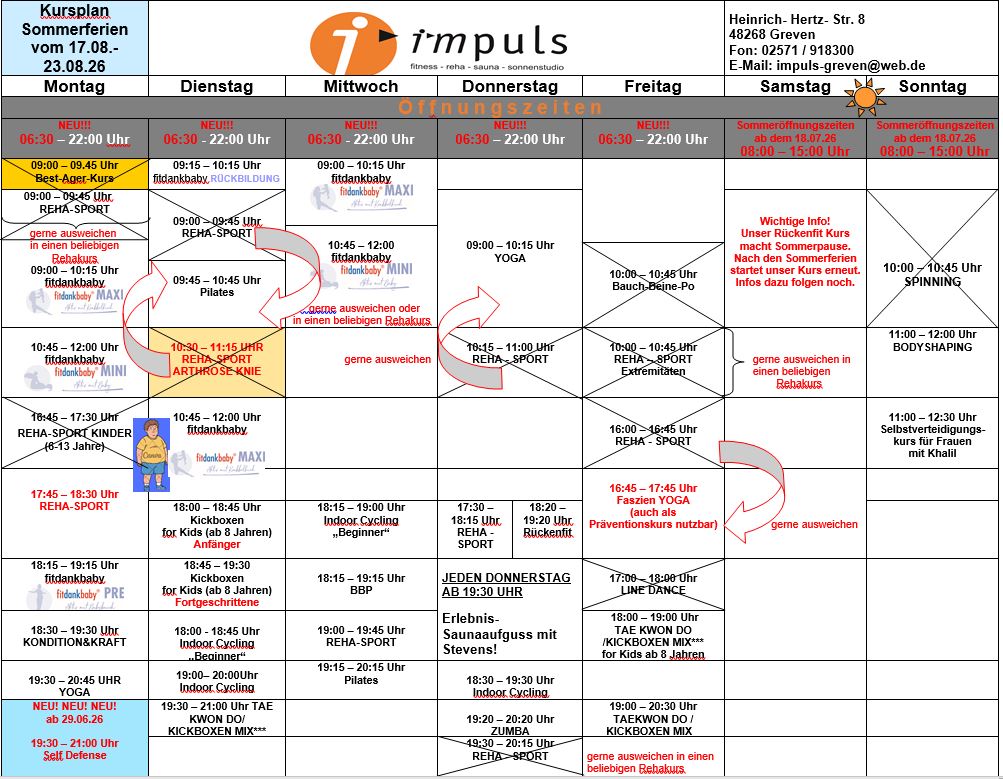 Sommerferien Kursplan vom 17.08.-23.08.26