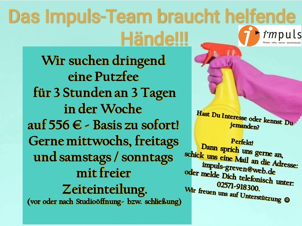 Putzfrau/Putzmann zu sofort gesucht!