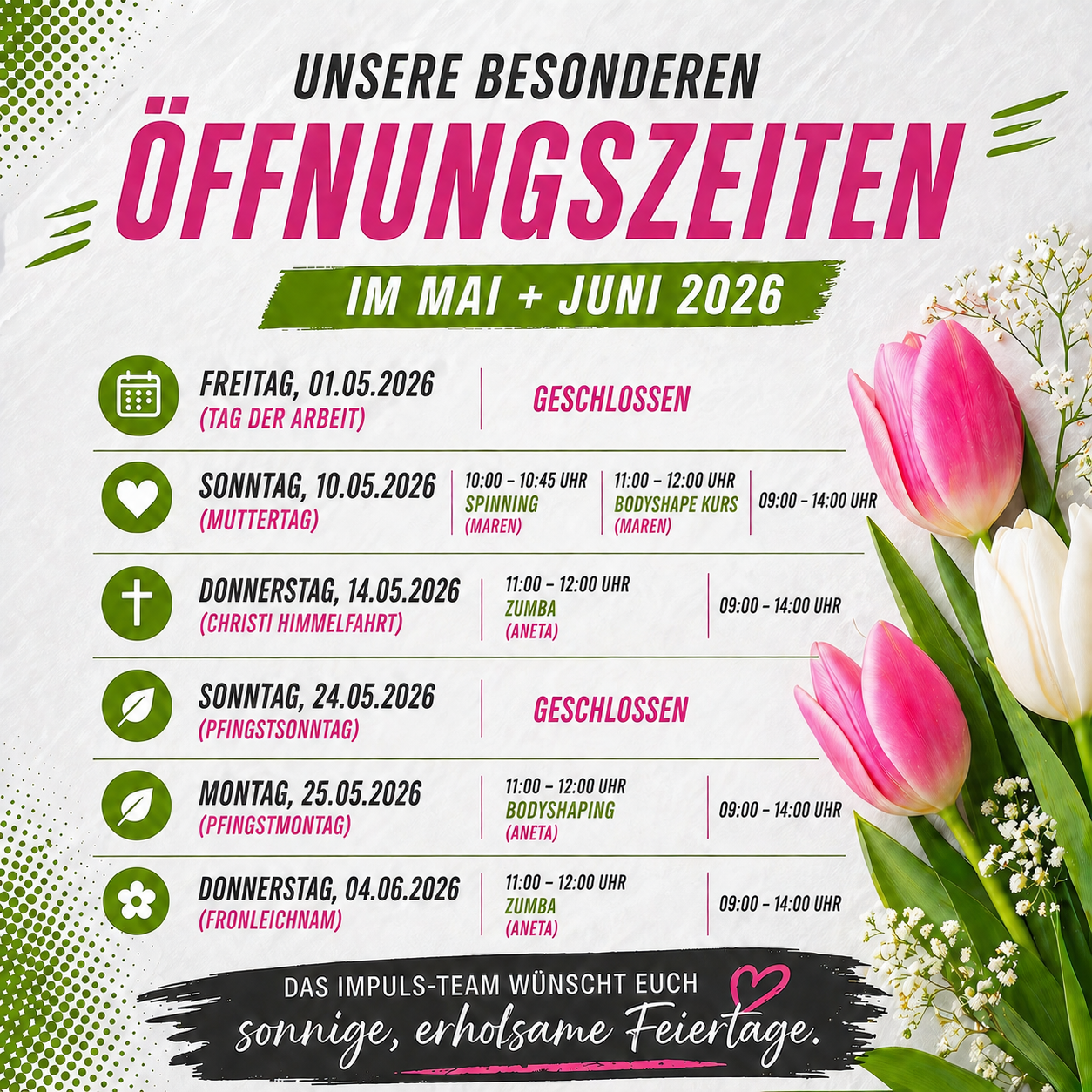 Unsere besonderen Öffnungszeiten im Mai & Juni 2026